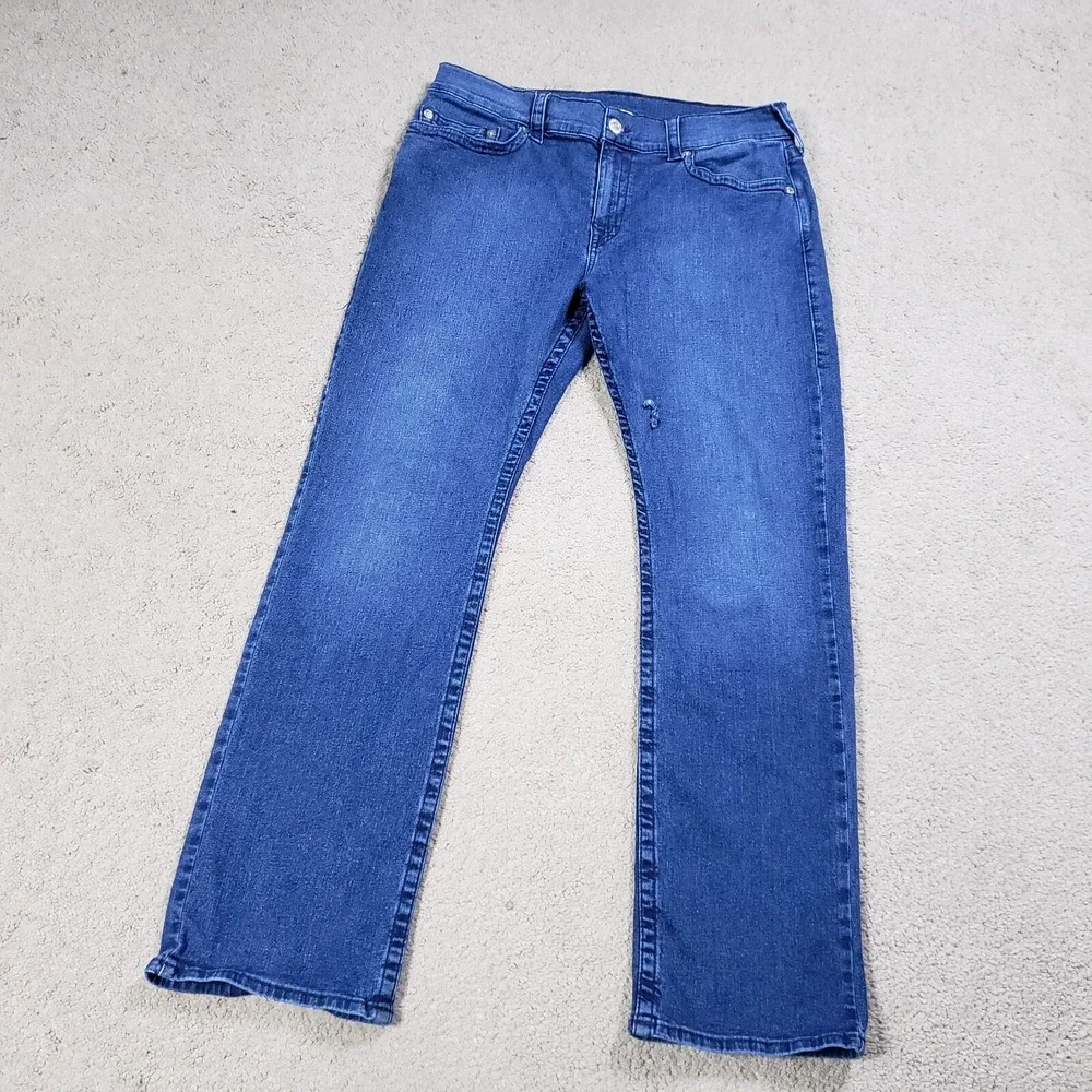 True Religion Jeans Mens 34 (35x32) Blue Ricky Relaxed Straight Med‎ Wash Denim